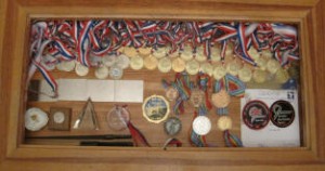 Display table of mark jefferies - medals - aerobatic champion 